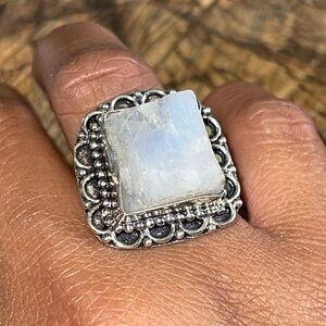 Raw Rainbow Moonstone Ring Size 8 1/2